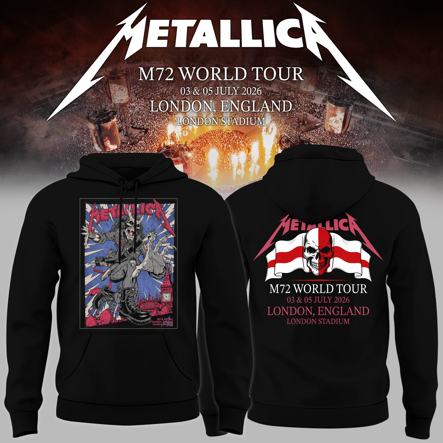 Metallica 2026 M72 World Tour London, England Special Hoodie