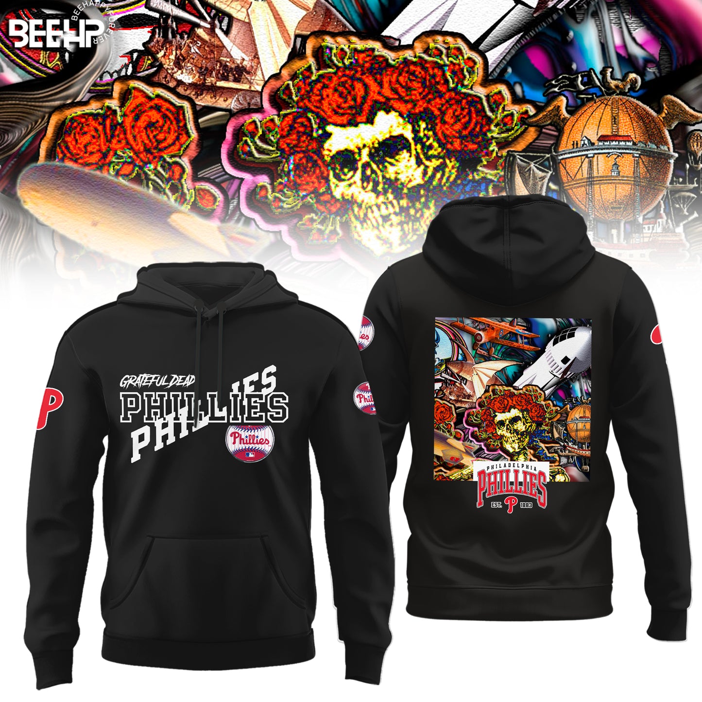 _.Philadelphia Phillies Grateful Dead Night Hoodie V4