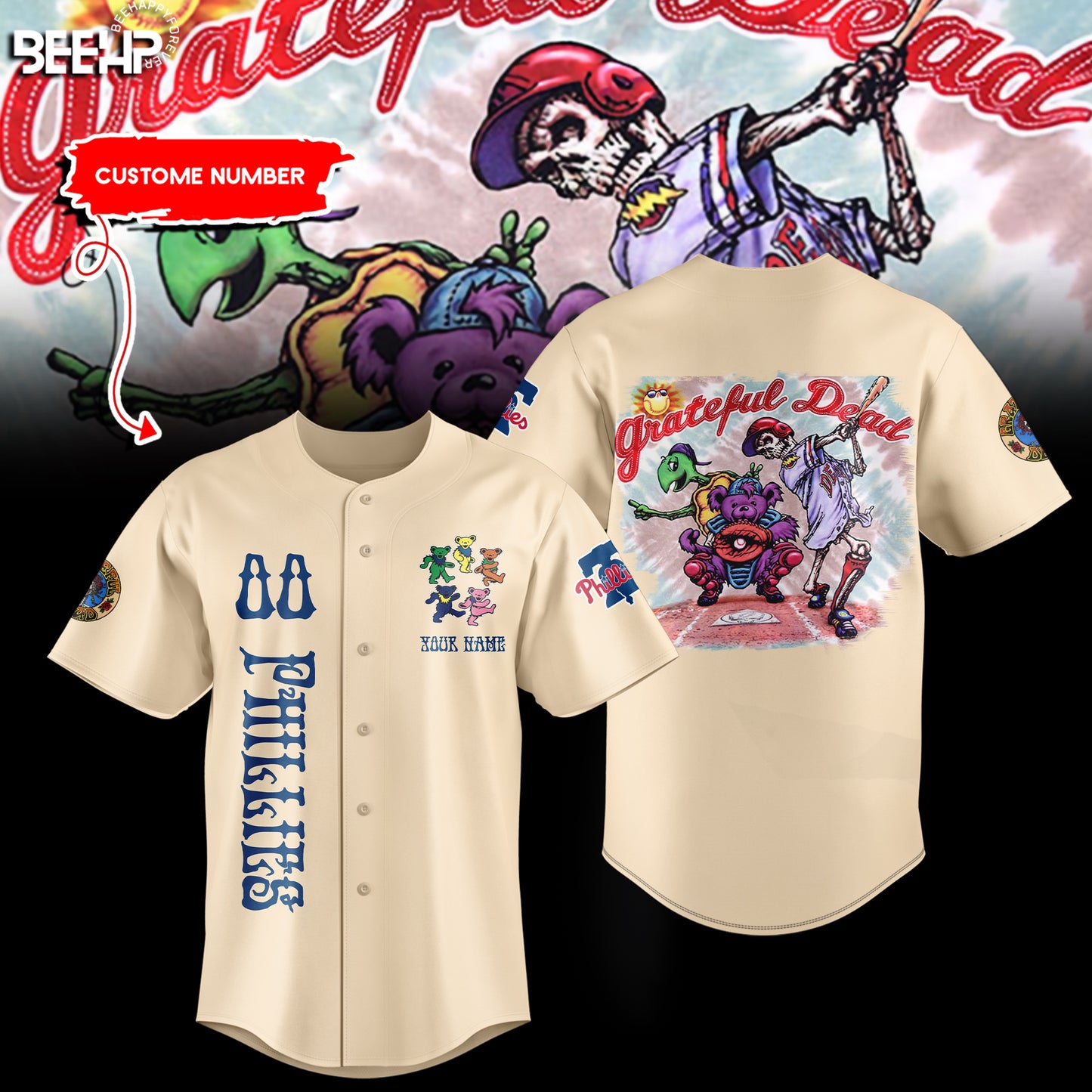 _.Philadelphia Phillies Grateful Dead Night Jersey