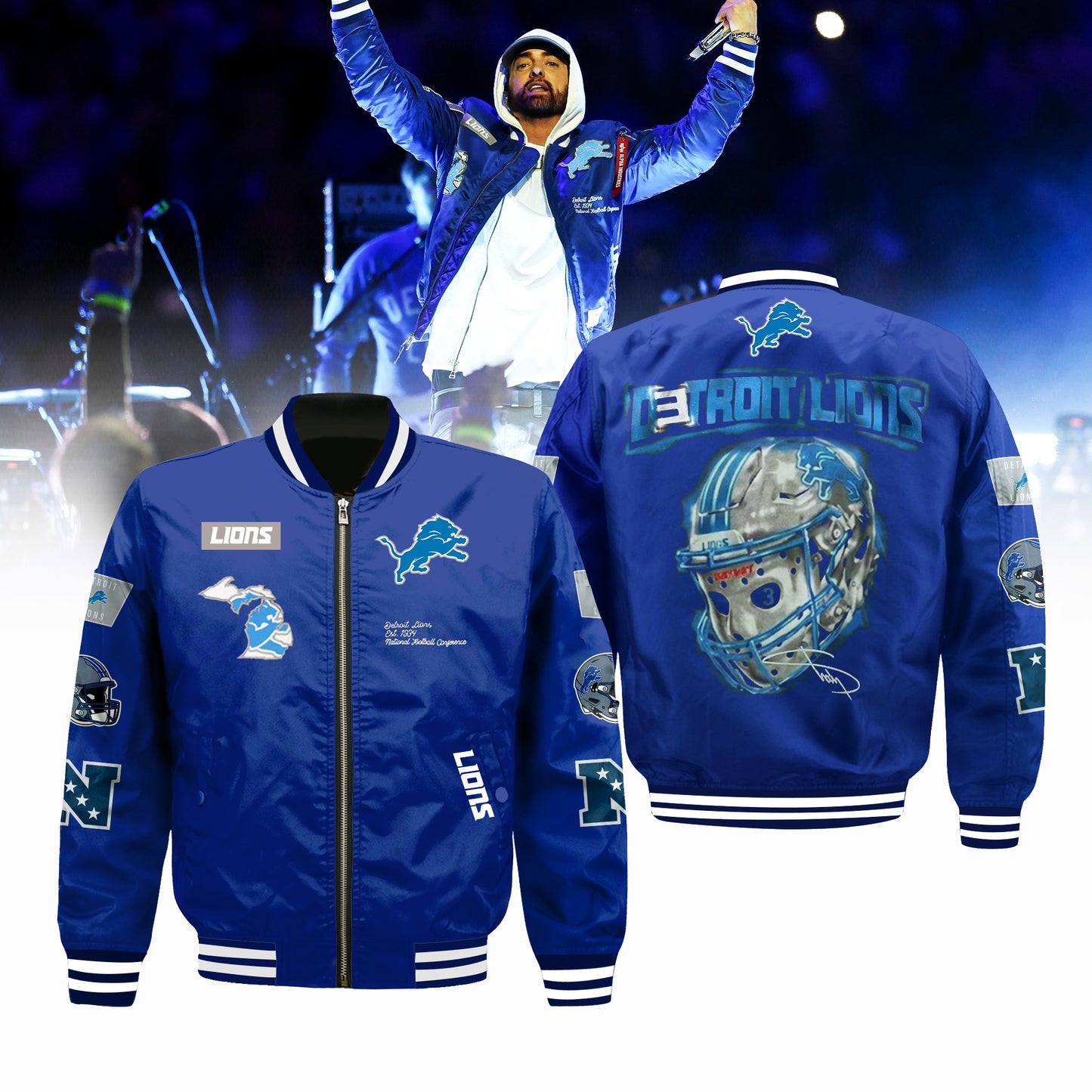 Detroit Lions x Eminem Thanksgiving Halftime Show Premium Zip Bomber Jacket