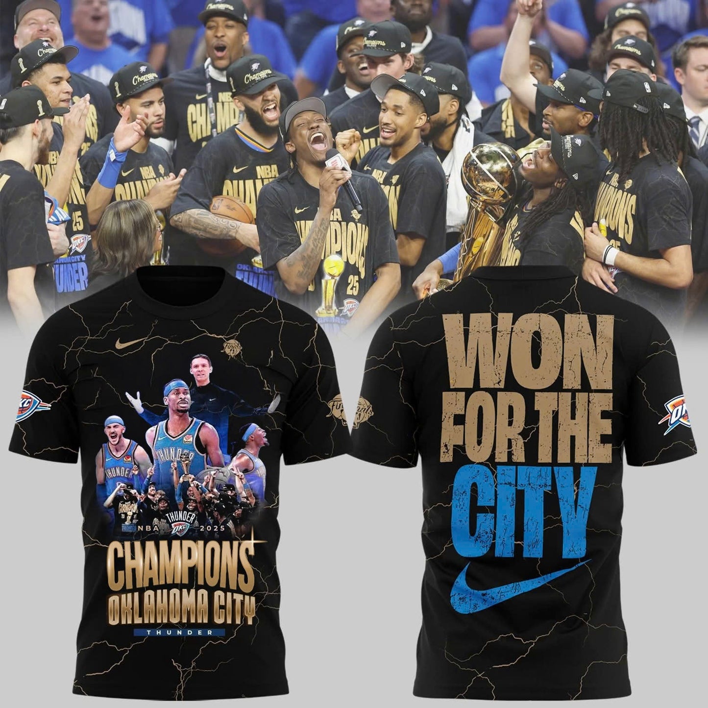 OKC THUNDER ON-COURT T-SHIRT 2025 Champions - OKC Thunder Won For City Shirt 3D