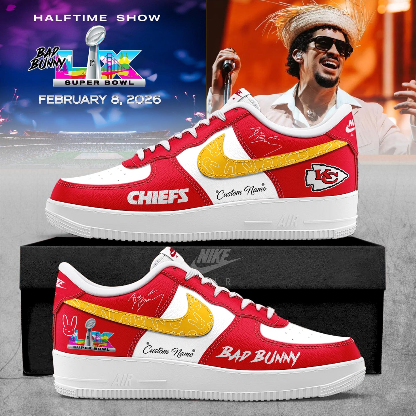 Halftime Show Super Bowl LX AF1 Sneakers – All Teams (Custom Name)