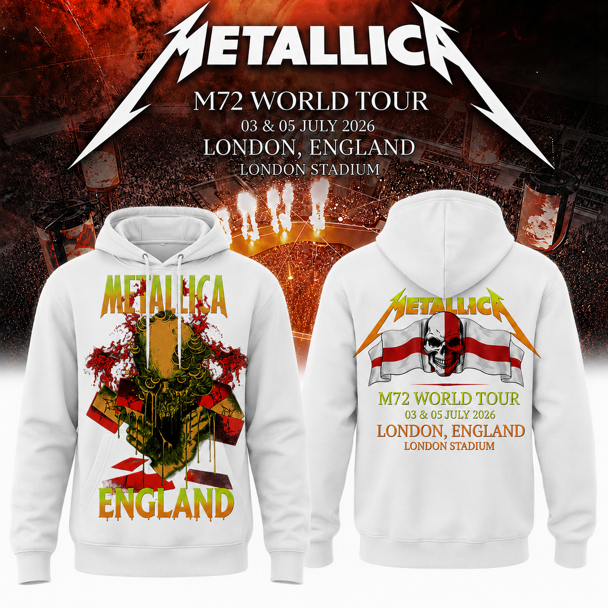 Metallica 2026 M72 World Tour London, England Special Hoodie