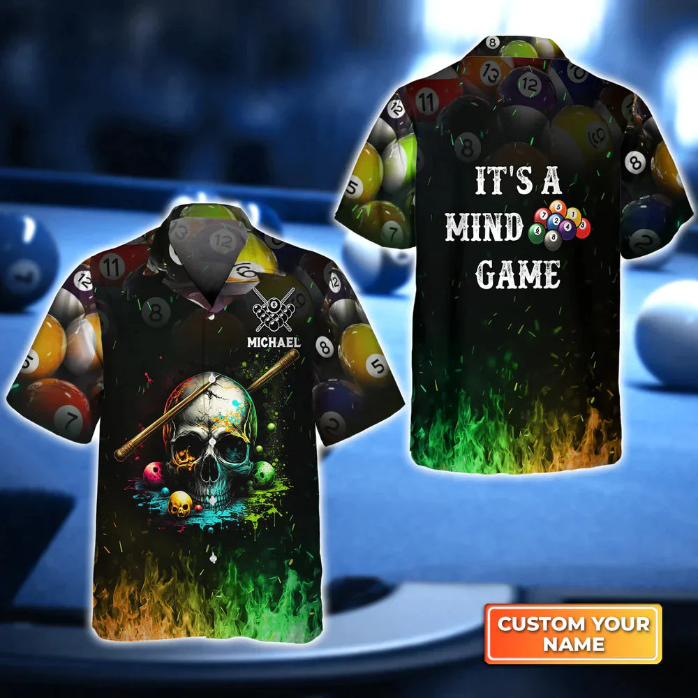 Dead Stroke Skull Billiard On Fire Personalized Name Hawaiian Shirt | Billiards Shirt