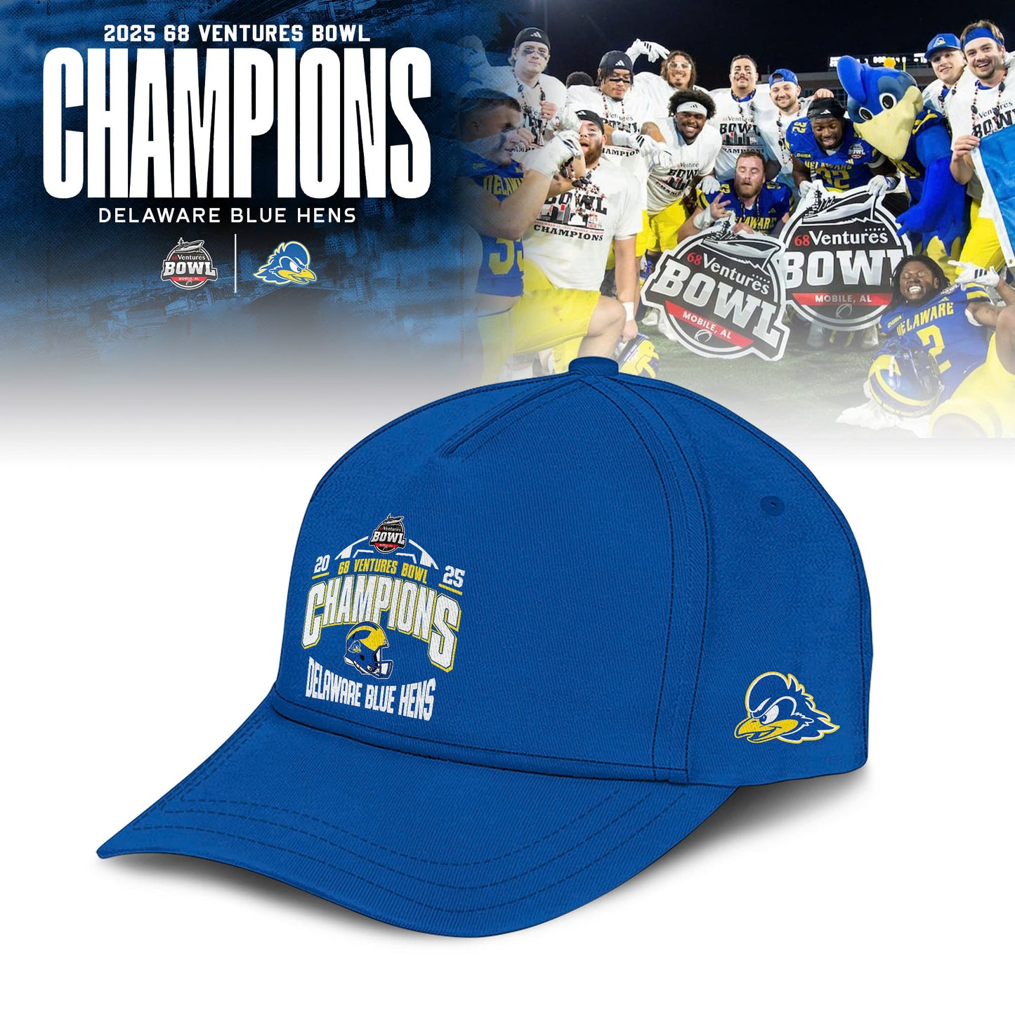 Delaware Fightin’ Blue Hens 2025 68 Ventures Bowl Champions Hoodie