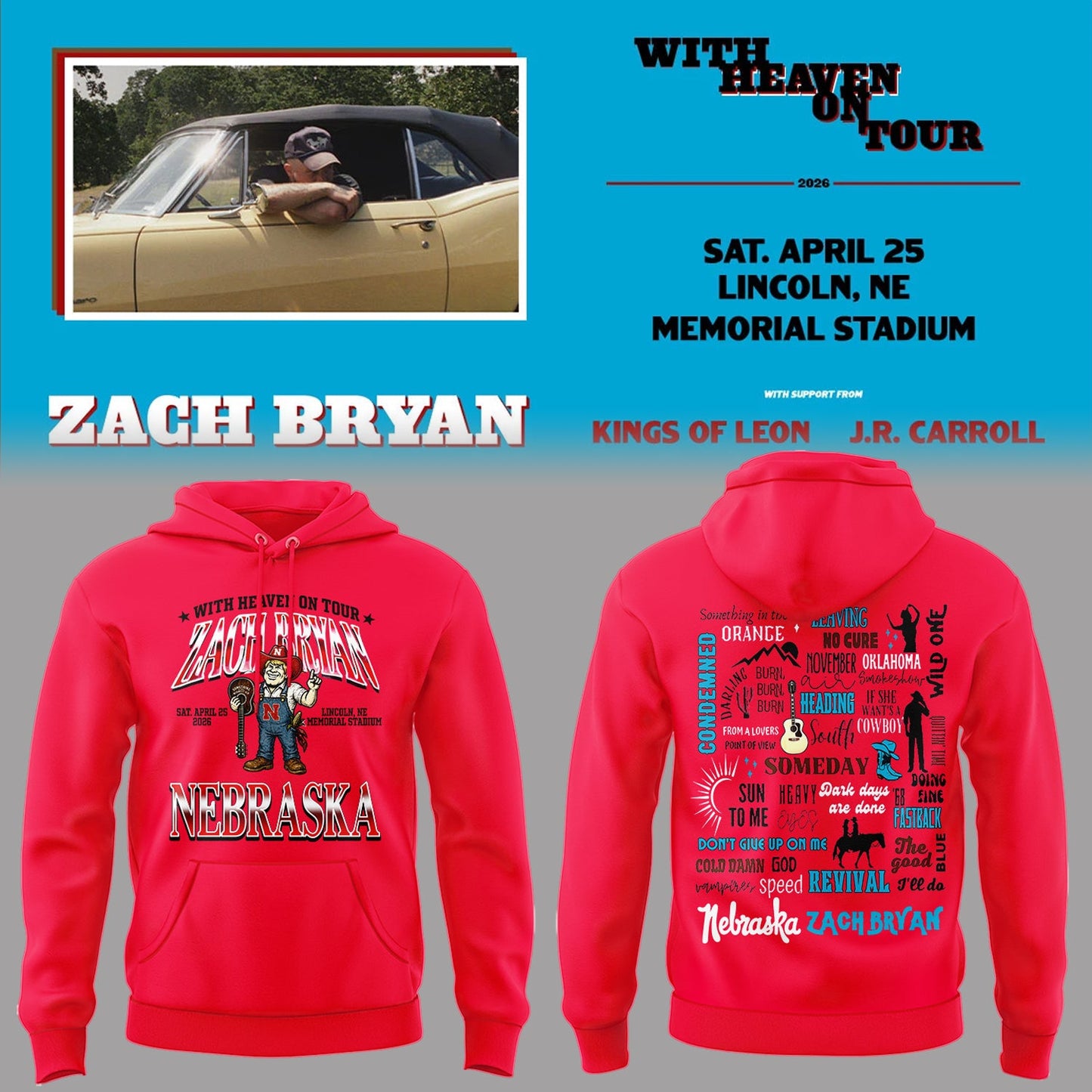 Limited Edition “With Heaven On Tour 2026” at Memorial Stadium Hoodie