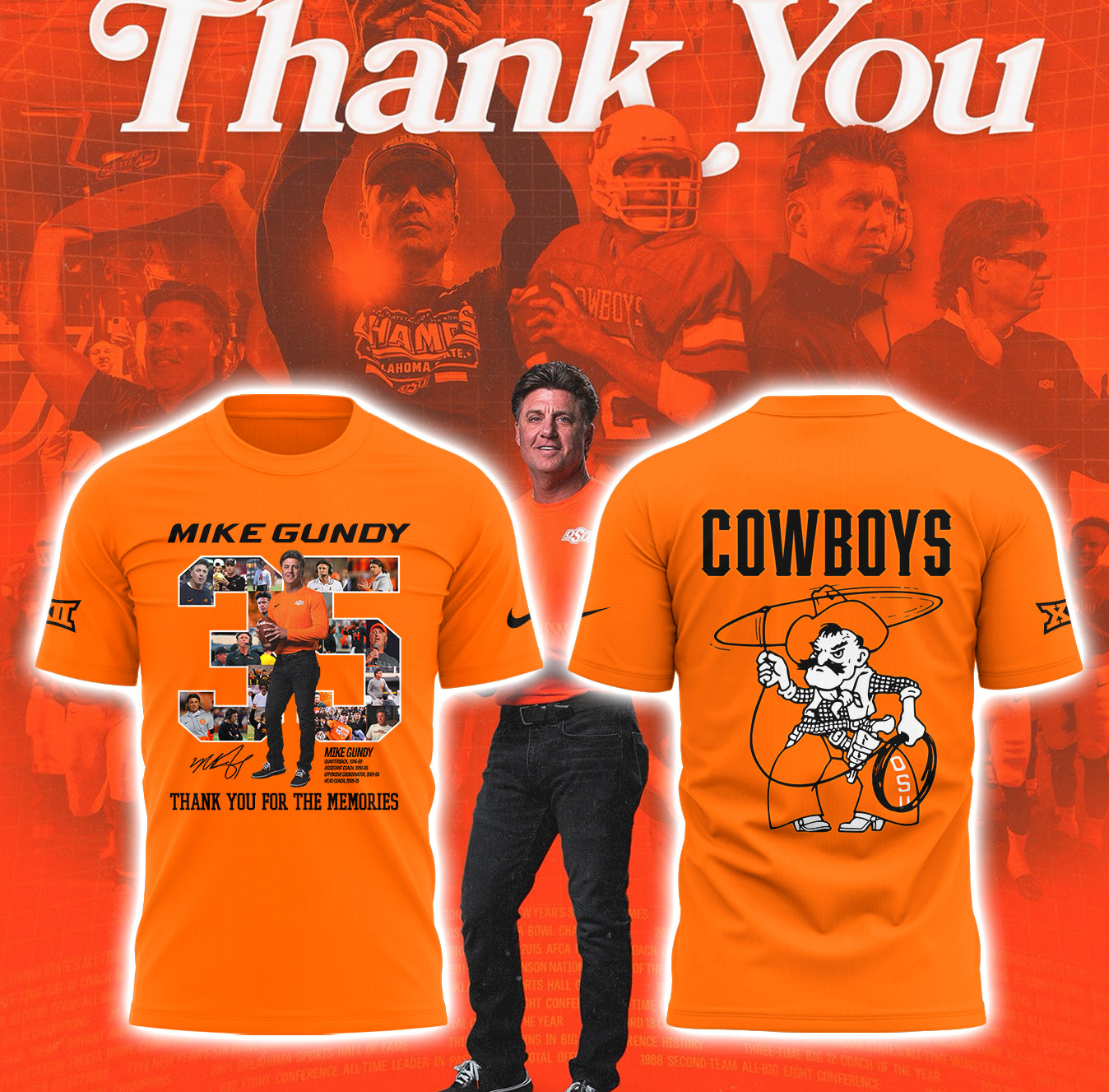 Thank you, Mike Gundy, for 35 years of wholehearted dedication to OSU Football TShirt