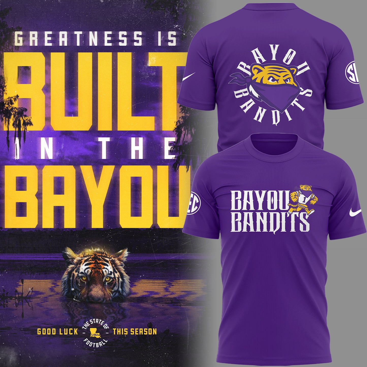 Limited Edition LSU Football Bayou Bandits Logo TShirt-PU09052500003