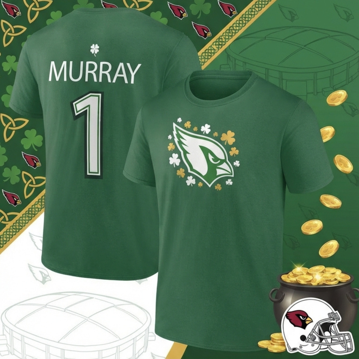 Arizona Cardinals - Kyler Murray St. Patrick's Day 2026 Green T-Shirt v3