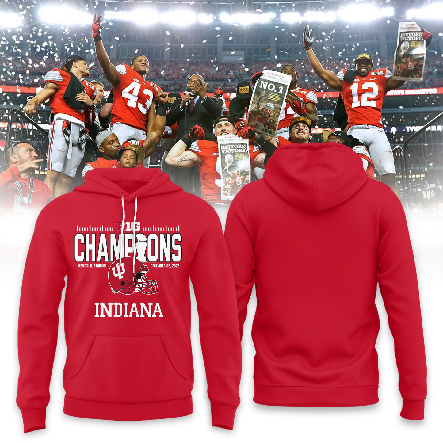 Indiana Hoosiers - Limited 2025 Big Ten Champion Hoodie v2