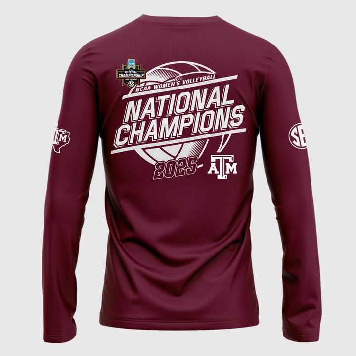 2025 Limited edition Long Tee Texas A&M Aggies women's volleyball National Champions for fans.