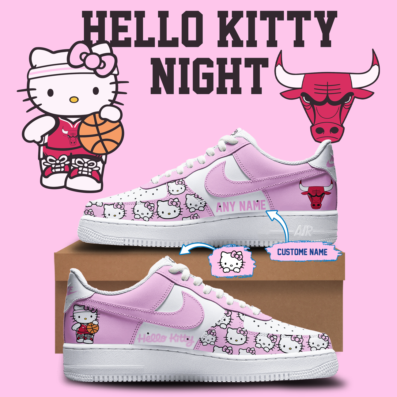 Chicago Bulls x Hello Kitty Night 2026 Special Edition Sneaker Custom NAME