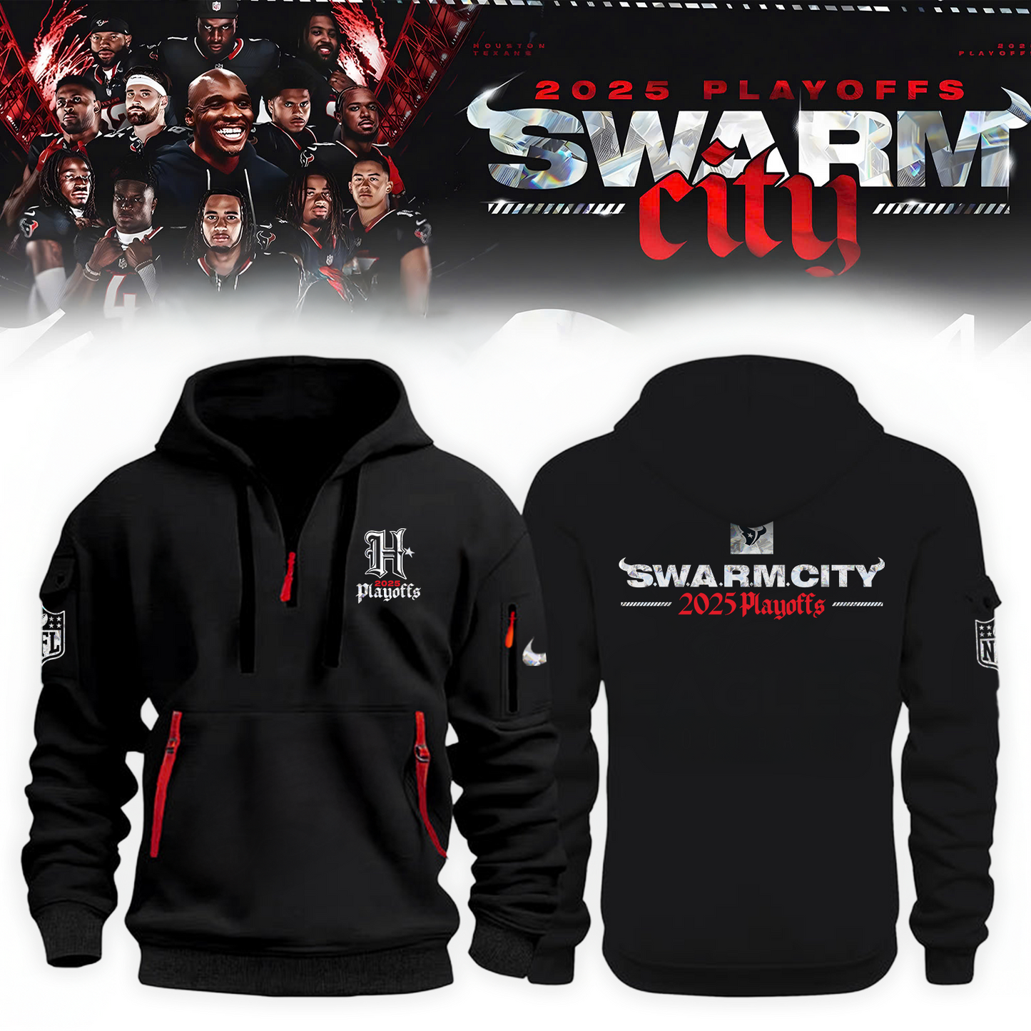 Houston Texans 2025 Playoffs S.W.A.R.M. City Half Zip Hoodie