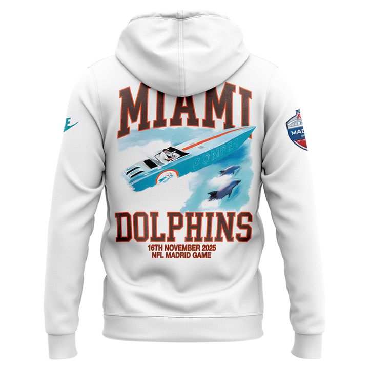 Miami Dolphins 2025 NFL Madrid game "Dolphins En Madrid" Hoodie - White