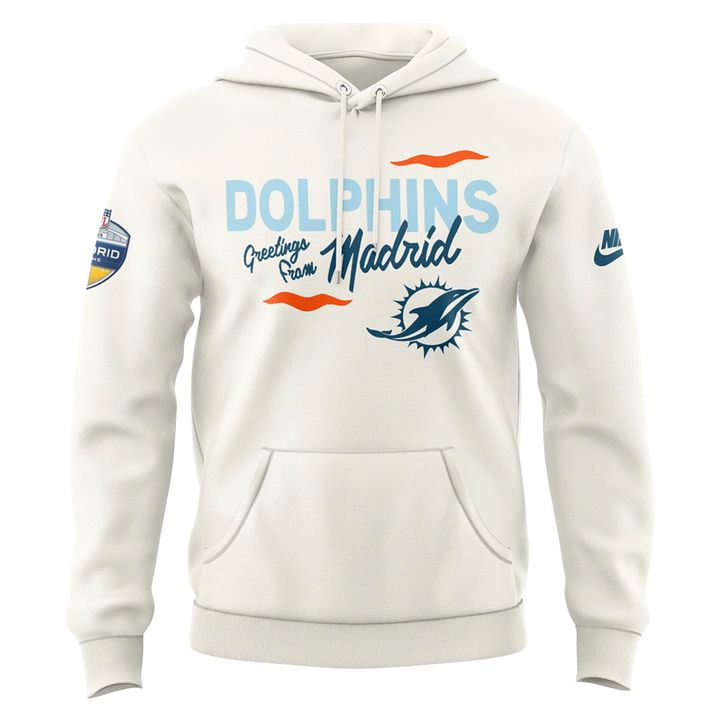 Miami Dolphins 2025 NFL Madrid Game Hoodie - Cream
