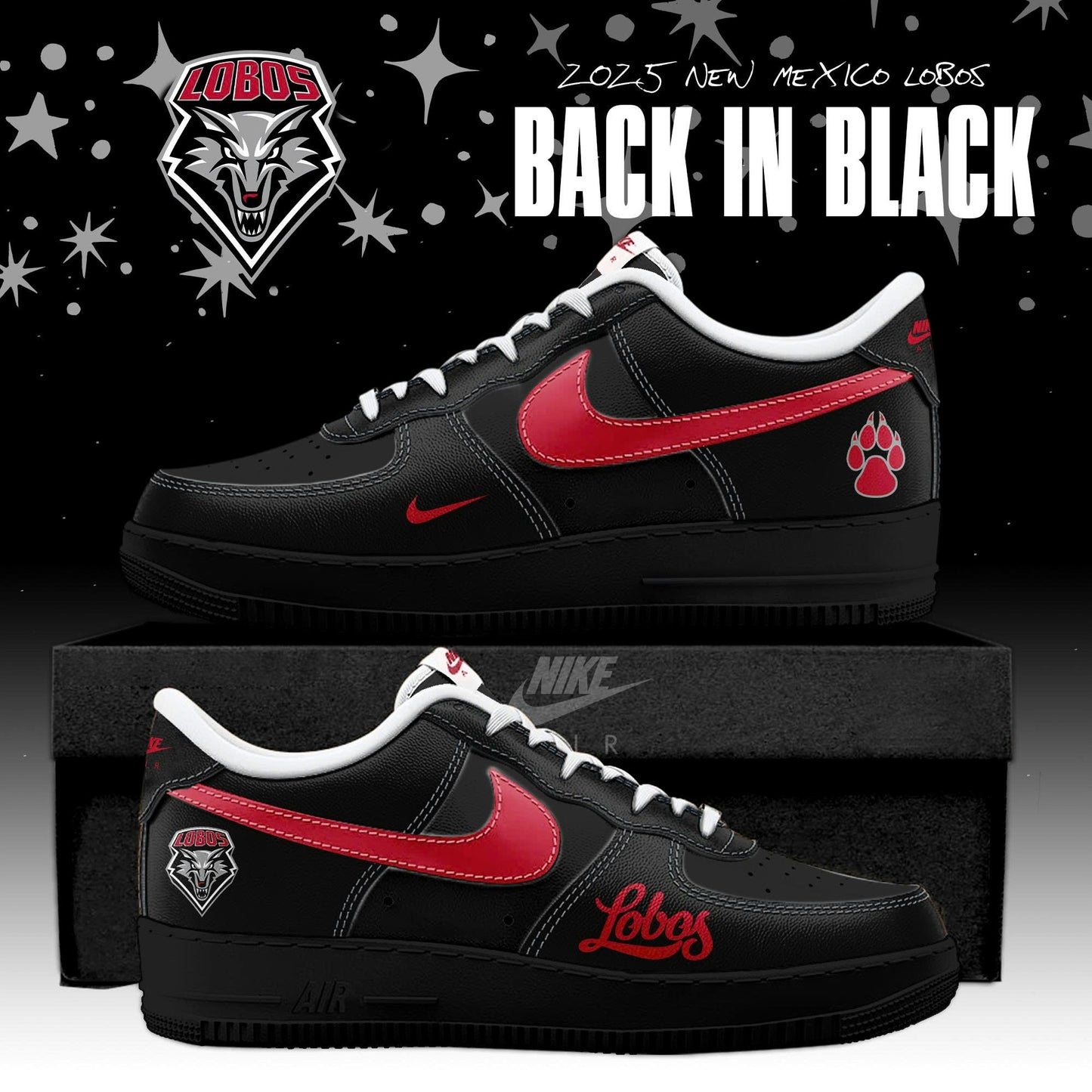 _ New Mexico Lobos Back In Black Special Edition AF1 Sneakers