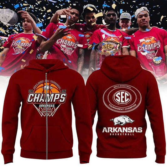 Arkansas Razorbacks Men's Basketball 2026 SEC Tournament Champions Locker Room ZipHoodie