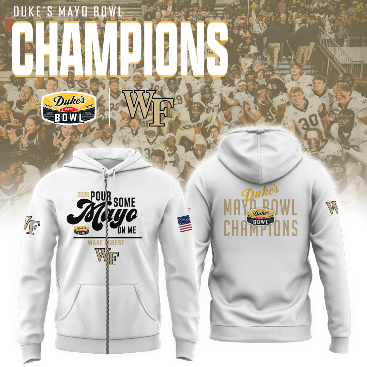 Wake Forest - 2026 DUKE'S MAYO BOWL Champion Zip Hoodie