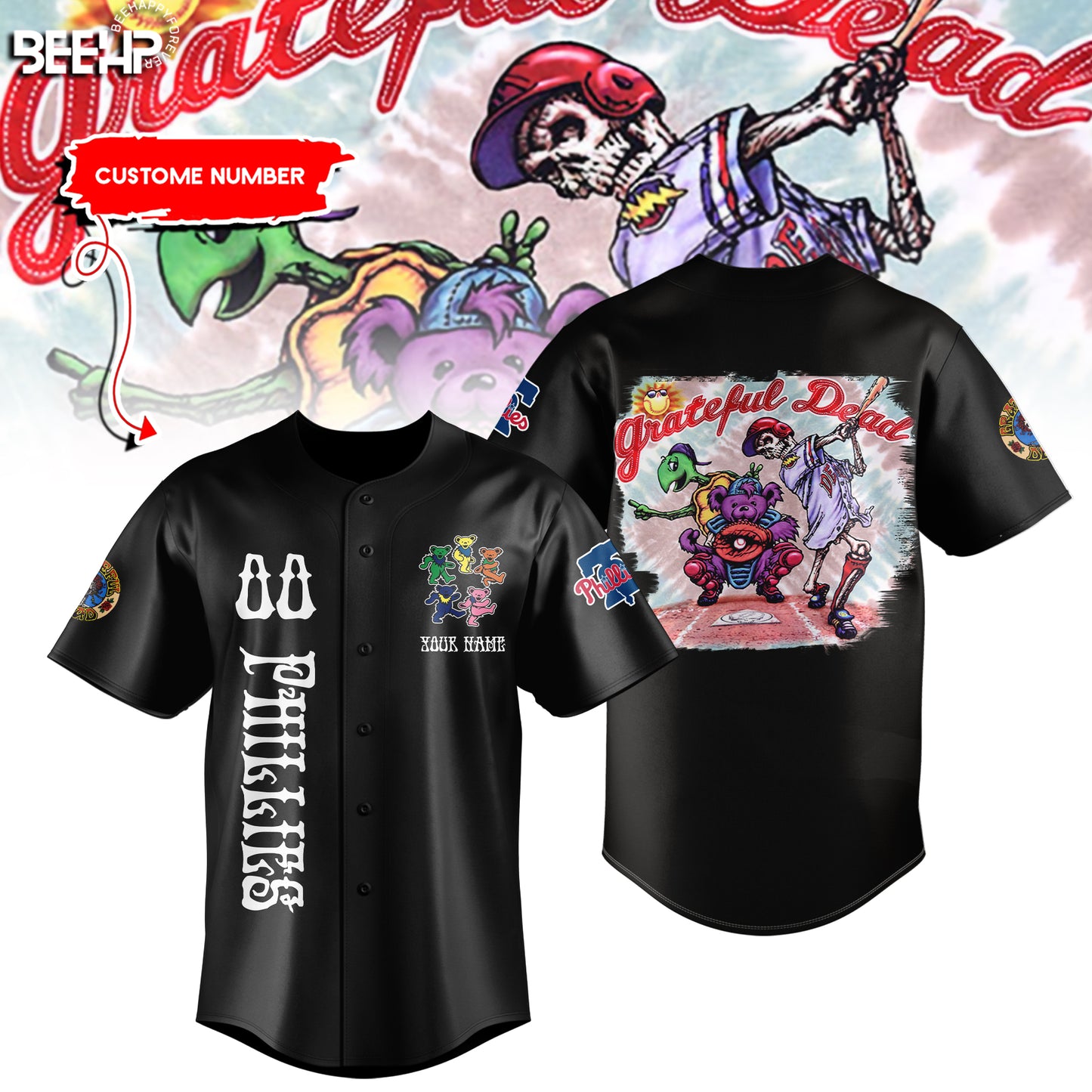 _.Philadelphia Phillies Grateful Dead Night Jersey