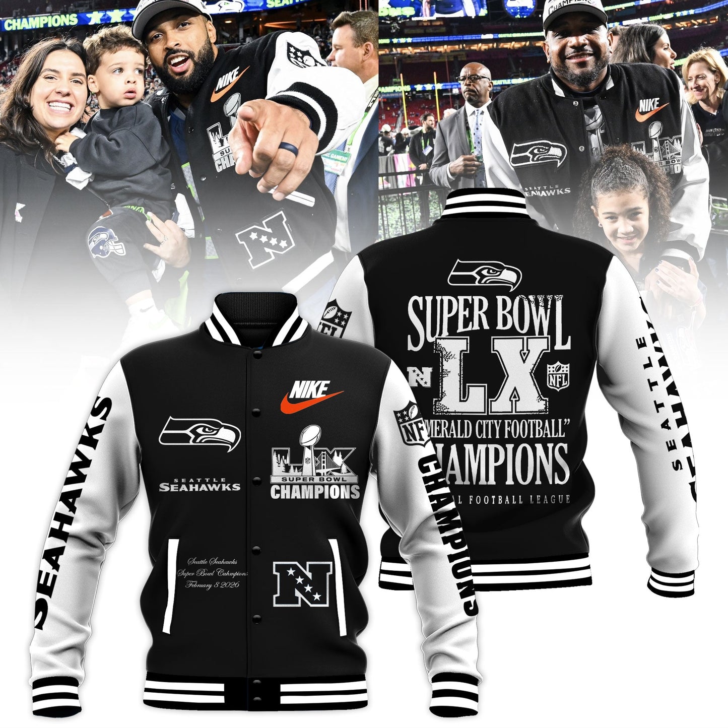 Seattle Seahawks Super Bowl LX Champions Limited Edition Baseball Jacket V4
