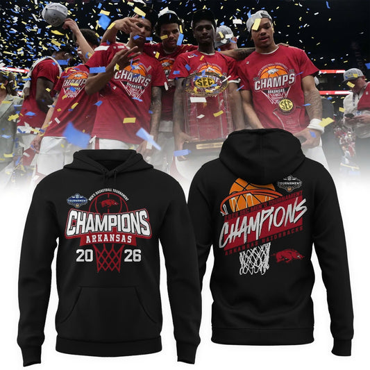 Arkansas Razorbacks Men's Basketball 2026 SEC Tournament Champions Locker Room Hoodie