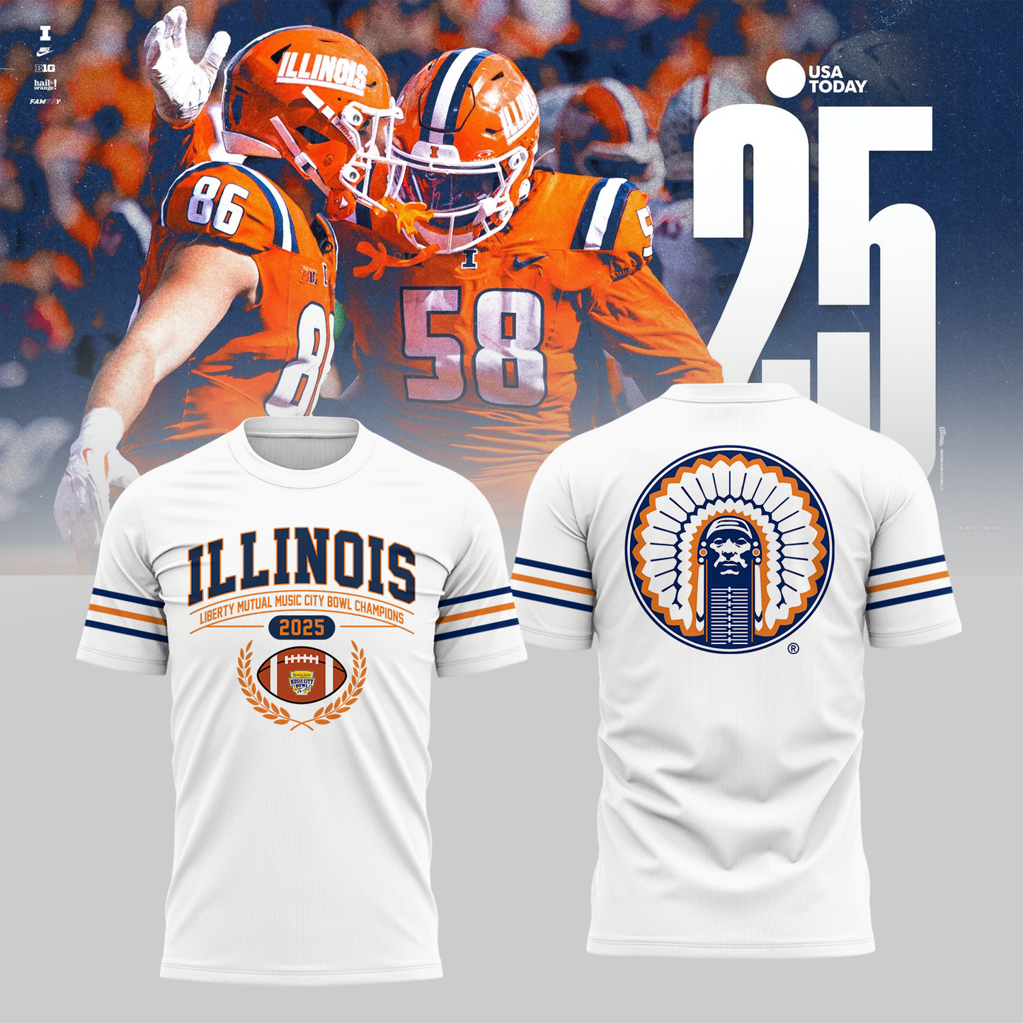 Illini Fighting Illinois - Music City Bowl 2025 Champion T-Shirt