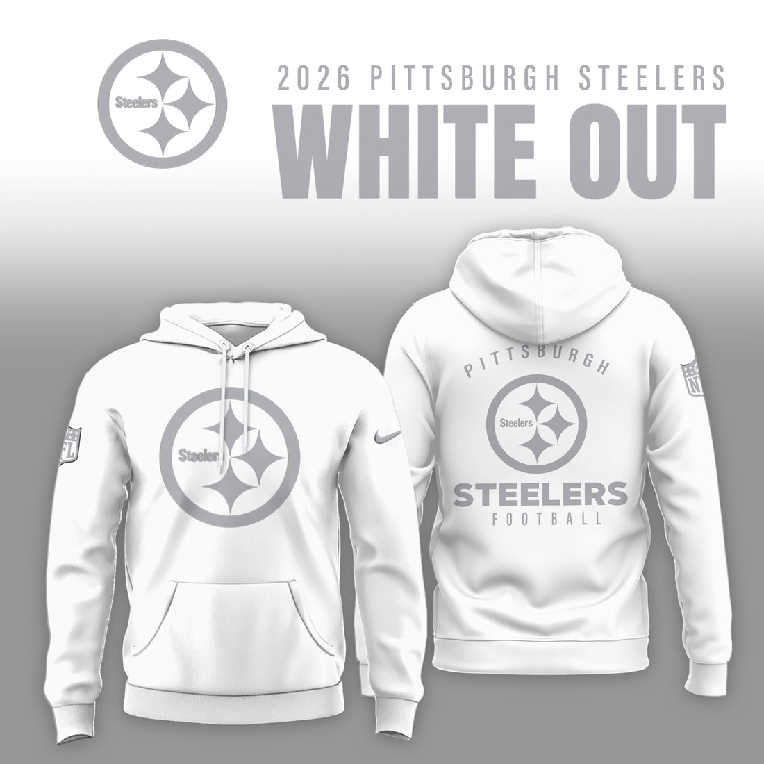 Pittsburgh Steelers 2025 Winter White Out Combo Hoodie