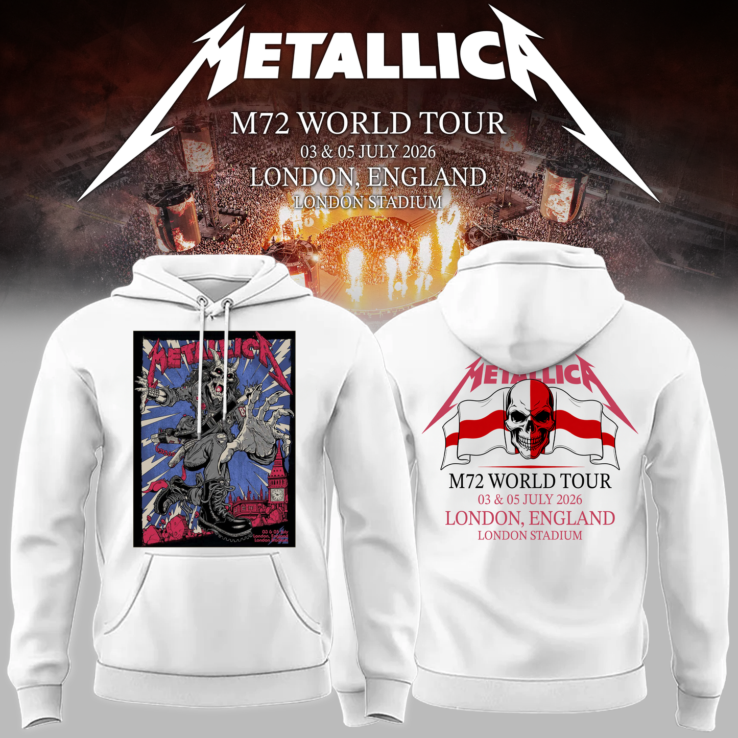 Metallica 2026 M72 World Tour London, England Special Hoodie