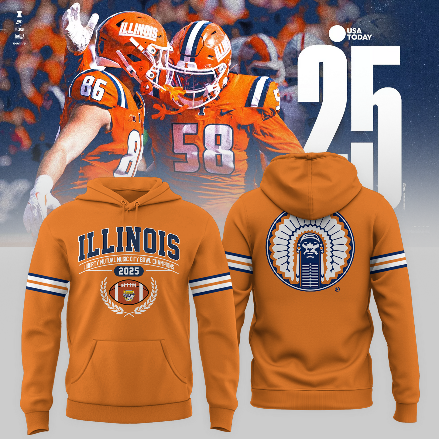 Illini Fighting Illinois - Music City Bowl 2025 Champion Hoodie