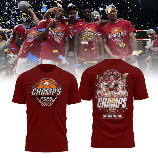 Arkansas Razorbacks Men's Basketball 2026 SEC Tournament Champions Locker Room Short Sleeve T-Shirt
