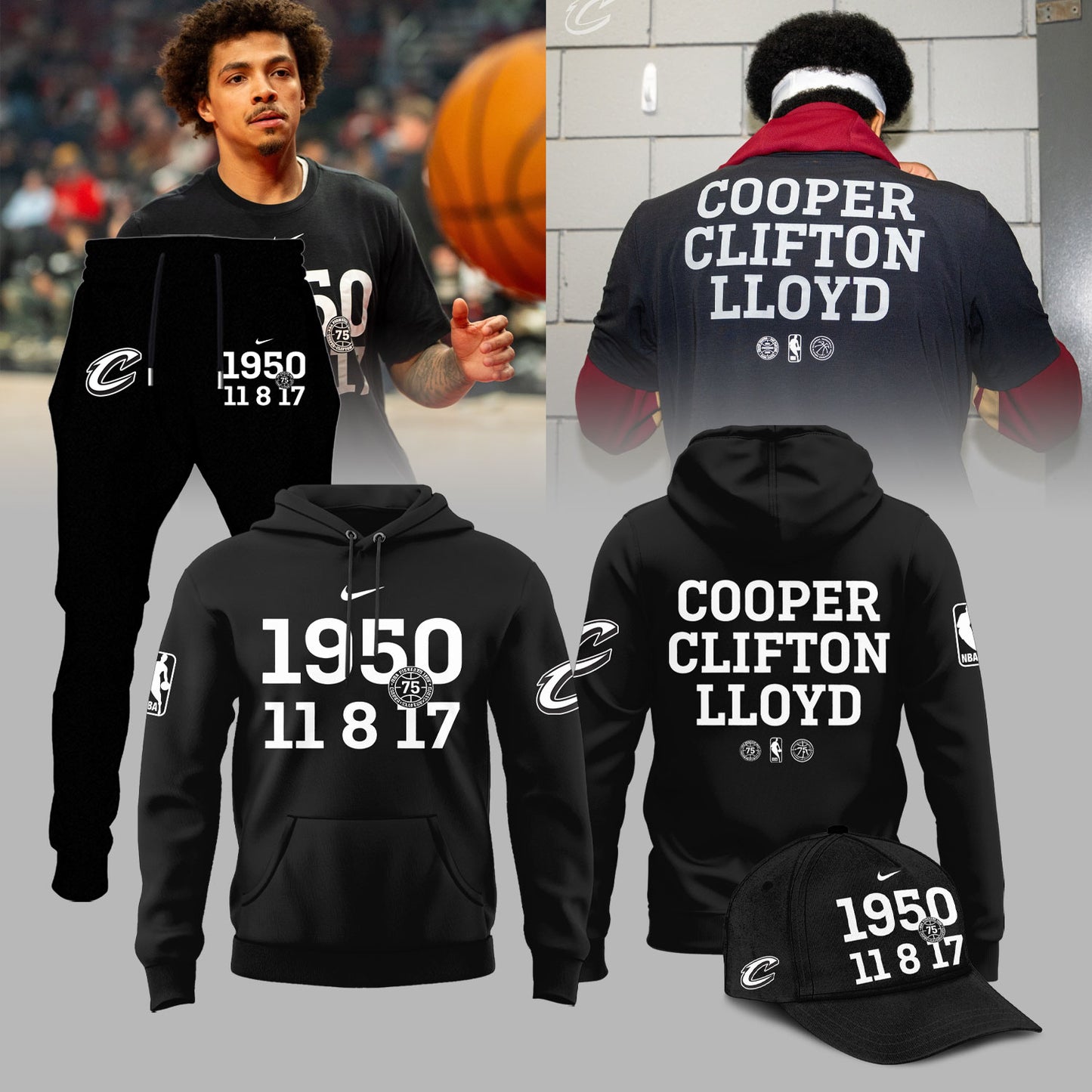Cleveland Cavaliers 75th Anniversary Cooper Clifton Lloyd Pioneers Limited Edition Hoodie