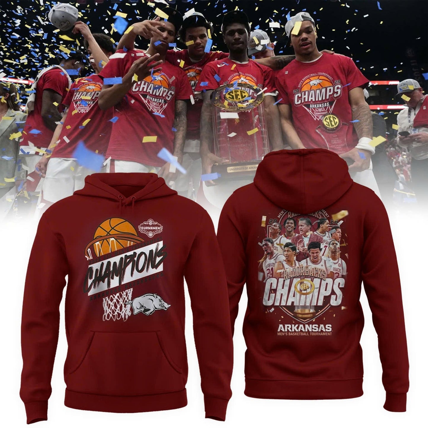 Arkansas Razorbacks Men's Basketball 2026 SEC Tournament Champions Locker Room Hoodie