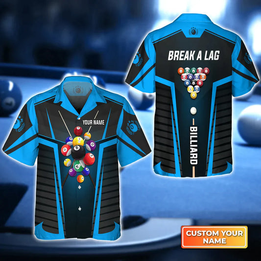 Break A Lag Team Blue Billiard Ball Personalized Name Hawaiian Shirt | Billiards Shirt
