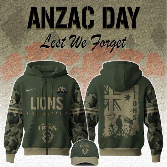 . Brisbane  Lions AFL x Anzac Day Limited Edition Zip Hoodie 2025
