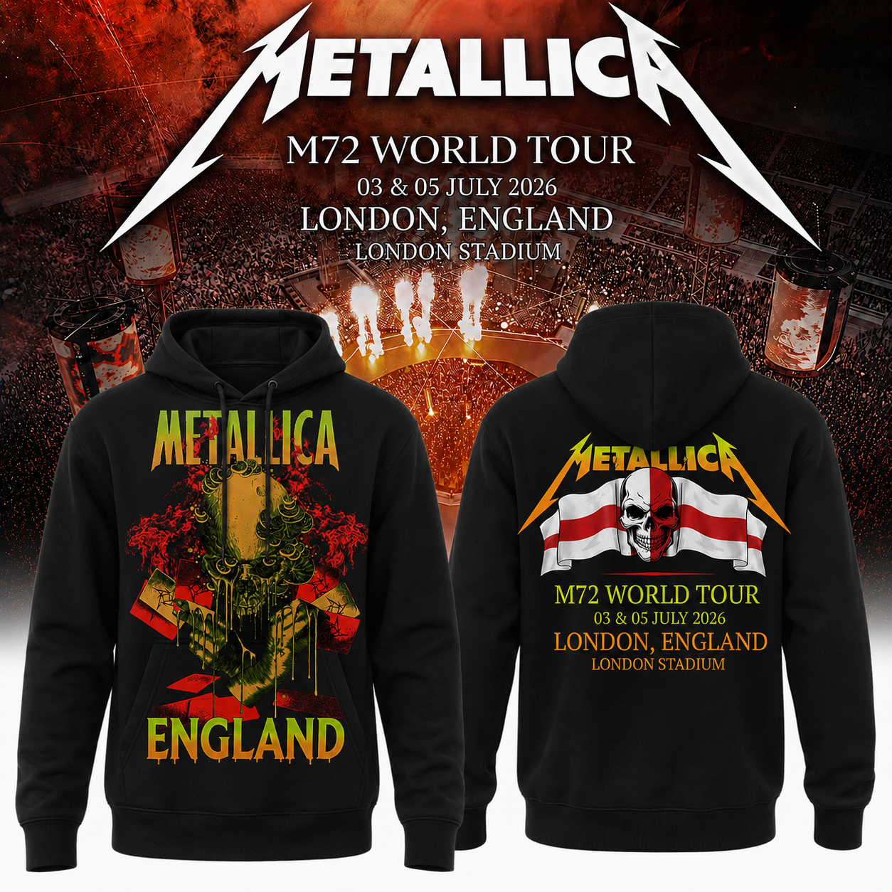 Metallica 2026 M72 World Tour London, England Special Hoodie
