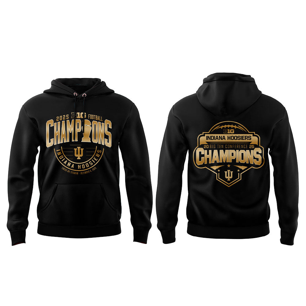 Indiana Hoosiers 2025 Big Ten Football Champions Black Hoodie
