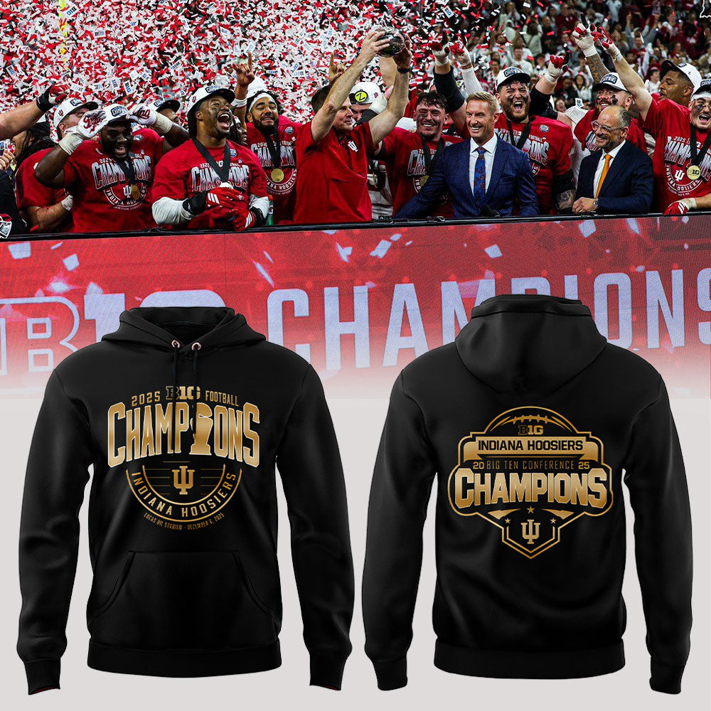 Indiana Hoosiers 2025 Big Ten Football Champions Black Hoodie