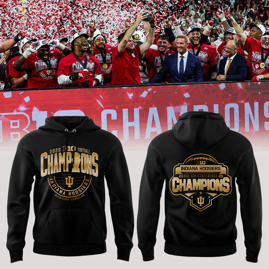 Indiana Hoosiers 2025 Big Ten Football Champions Black Hoodie
