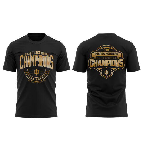 . Indiana Hoosiers 2025 Big Ten Football Champions Black Shirt
