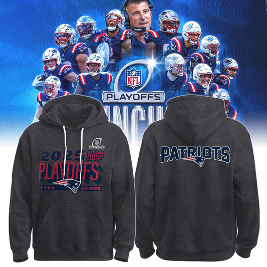 New England Patriots Heather Charcoal Playoffs 2025 Hoodie