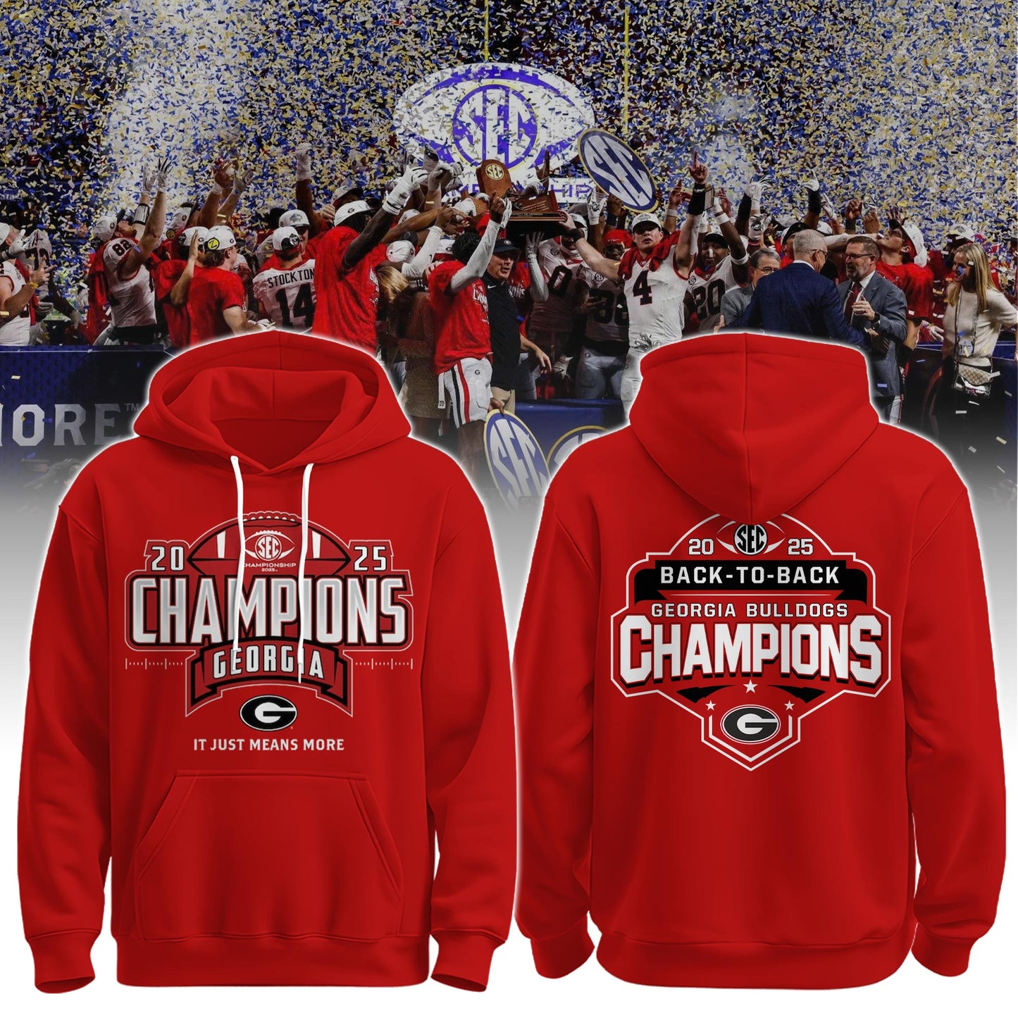 .Georgia Bulldogs Champions Red Hoodie Limited Edition