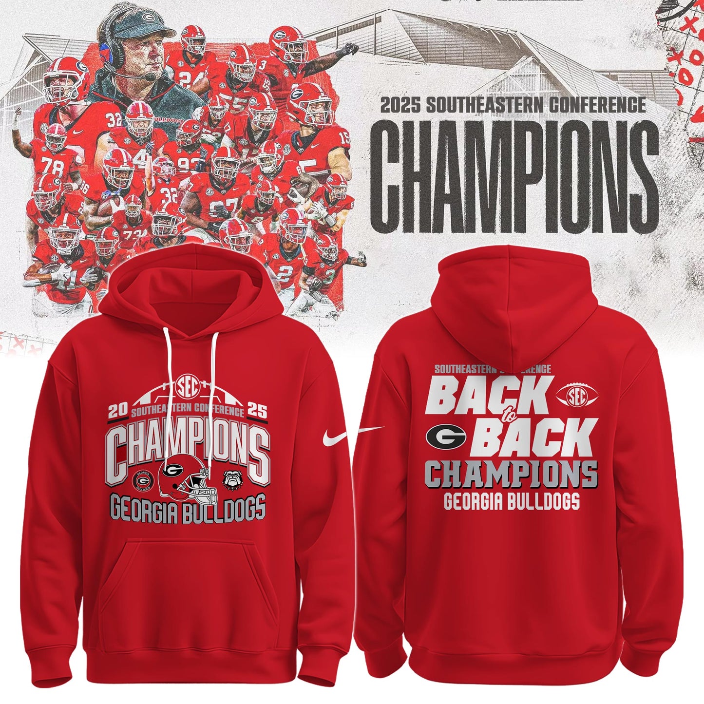 UGA 2025 SEC Football Conference Champions Hoodie Limited Edition