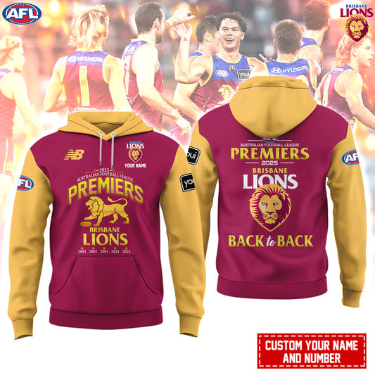 .  Brisbane Lions - 2025 Champions Back to Back Hoodie