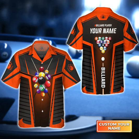 Orange Billiard Balls Personalized Name Hawaiian Shirt | Billiards Shirt