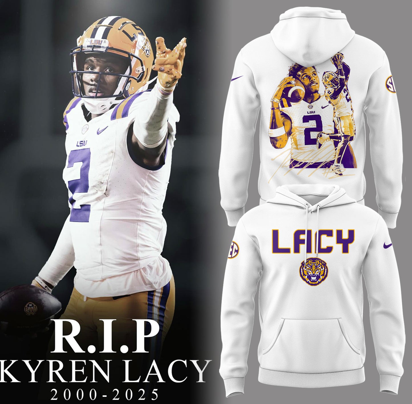 Tigers Football Limited RIP Lacy White Hoodie-PA04142508