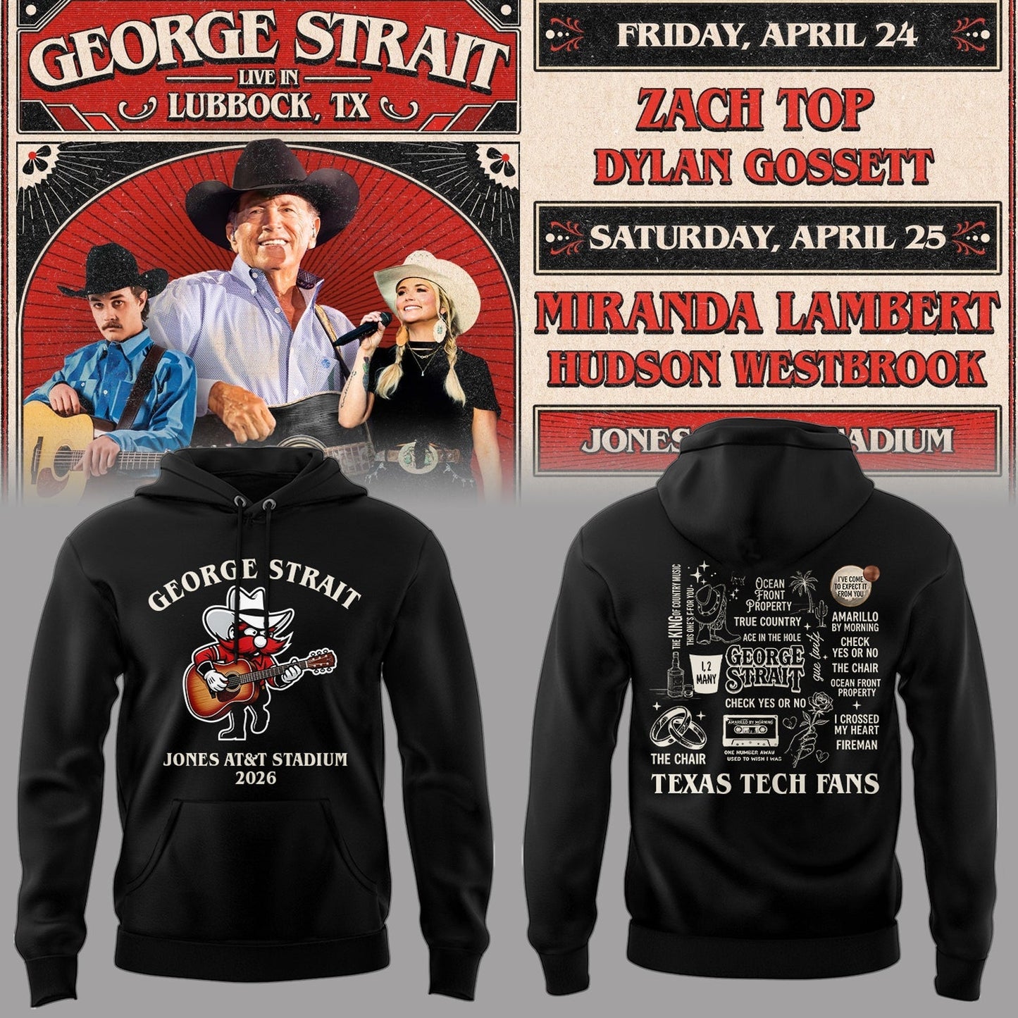 Limited Edition G. Strait x Texas Tech At Jones AT&T Stadium Hoodie