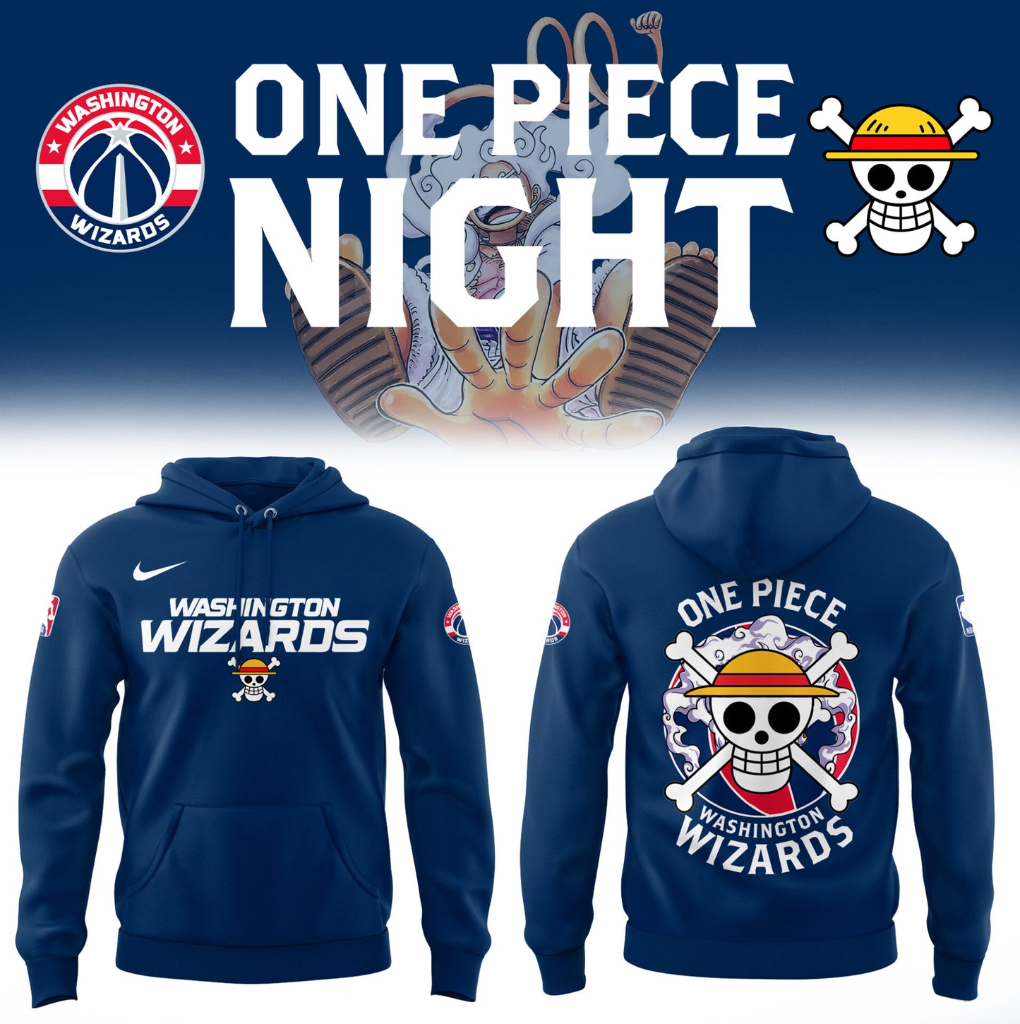 Washington Wizards Merch - One Piece x Washington Wizards Hoodie - City In Bloom Collecions