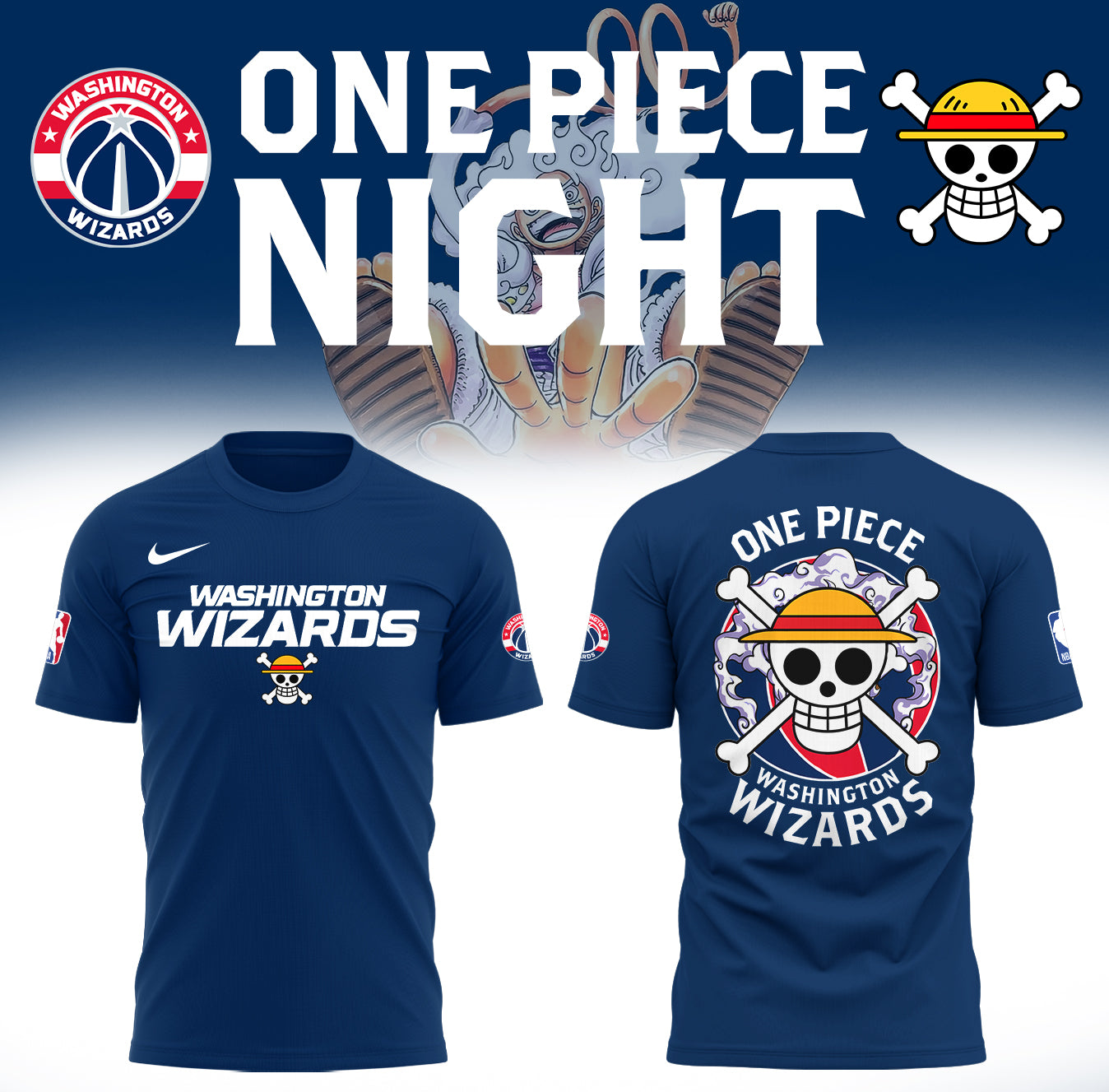 Washington Wizards Merch - One Piece x Washington Wizards T-Shirt - City In Bloom Collecions