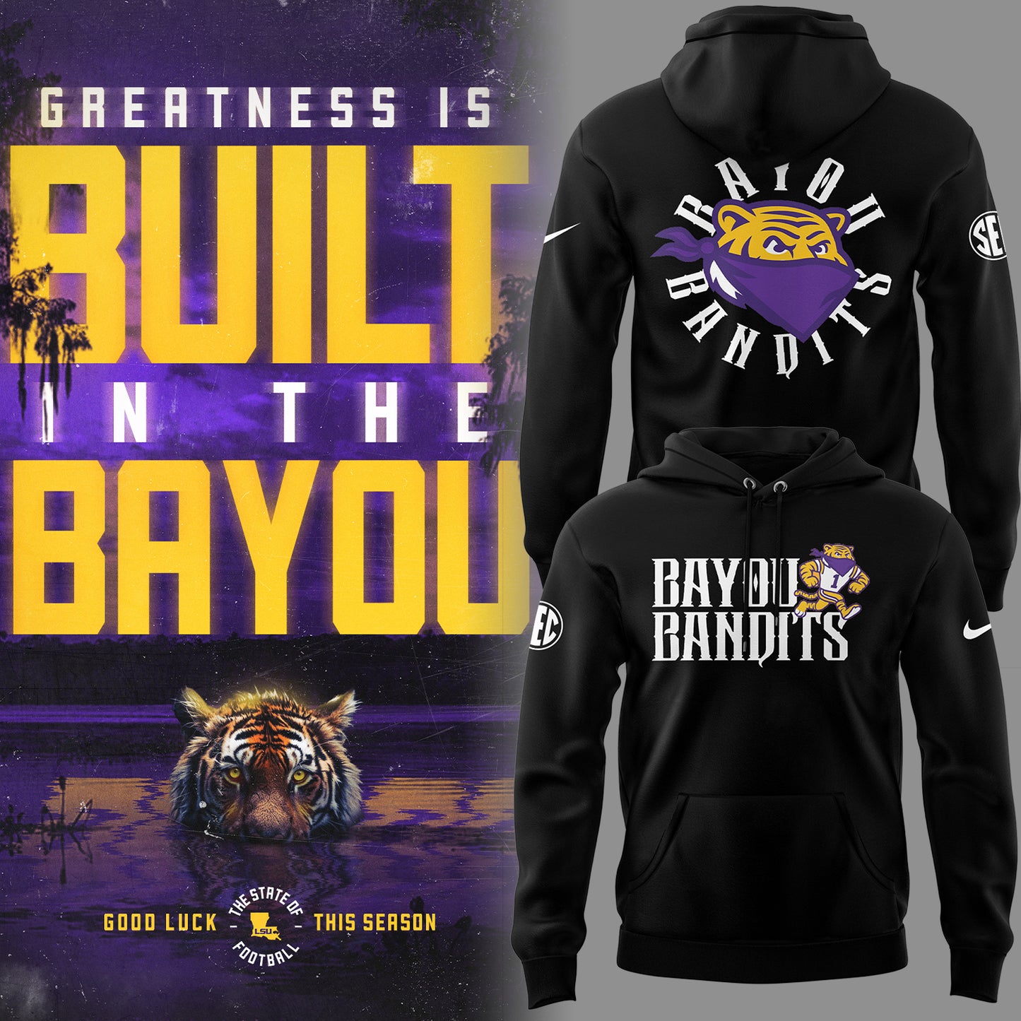 Limited Edition LSU Football Bayou Bandits Logo Hoodie-PU09052500002