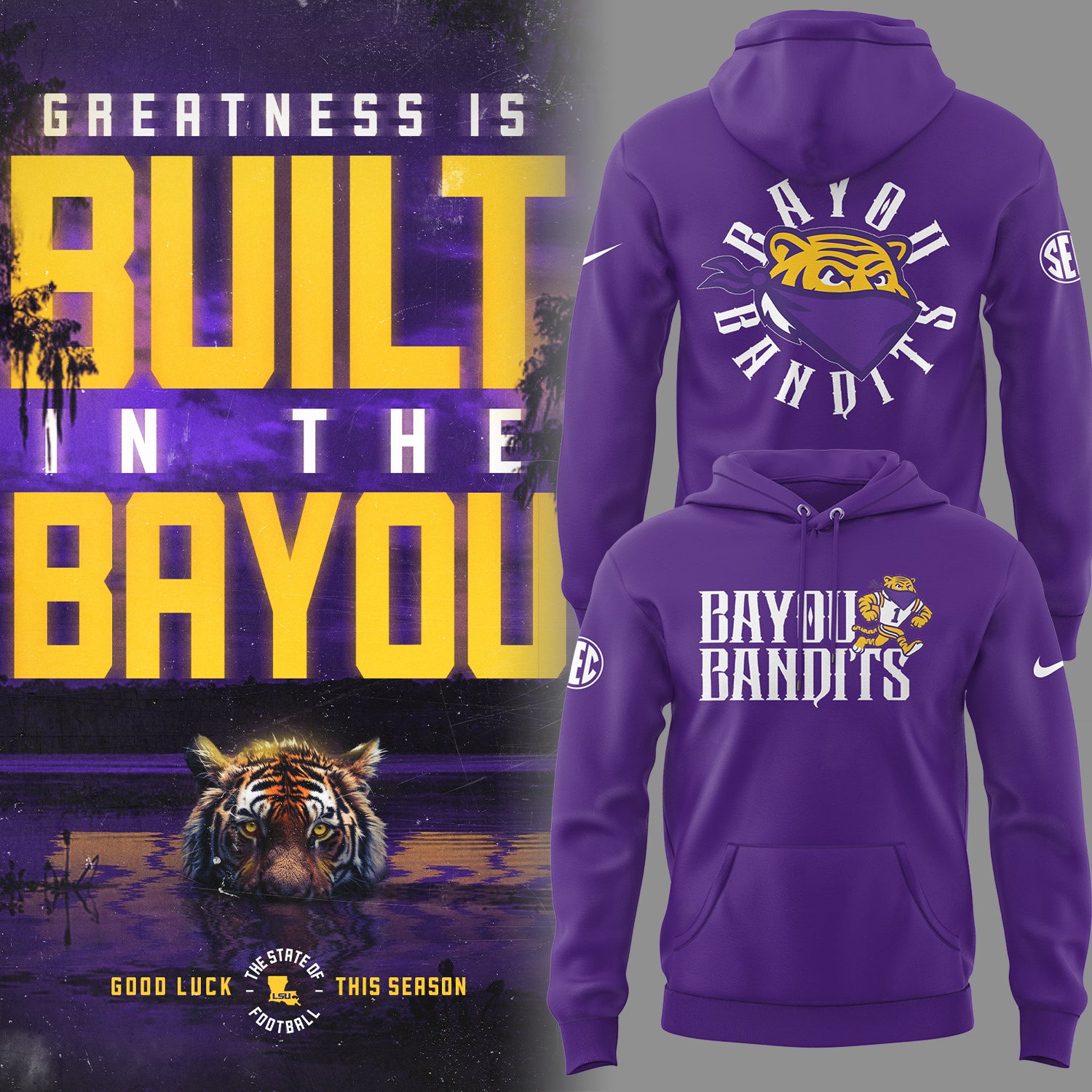 Limited Edition LSU Football Bayou Bandits Logo Hoodie-PU09052500004